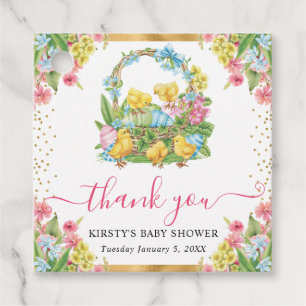 Étiquettes Cadeau Baby Shower poussins et œufs de Pâques à l'aquarel