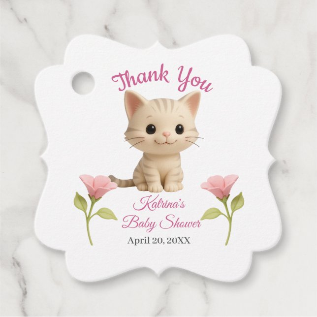 Étiquettes Cadeau Baby shower Purr-fect bébé fille chaton (Devant)