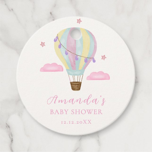 Étiquettes Cadeau Baby shower Rainbow Hot Air Balloon Cloud Star (Devant)
