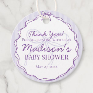 Étiquettes Cadeau Baby shower rayé de lavande à coquette violet