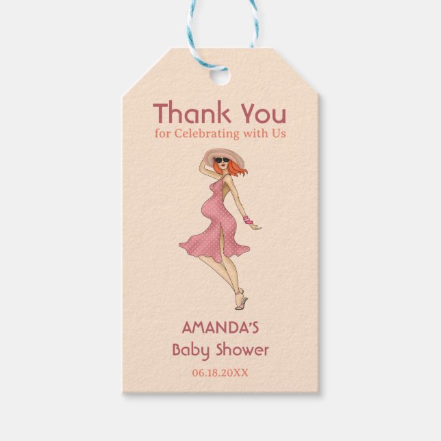 Étiquettes-cadeau Baby shower Retro Mom Redhead (Devant)