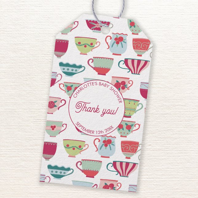 Étiquettes-cadeau Baby shower Retro Tea Party (Retro pastel teacup baby shower tea party personalized gift favor tags)