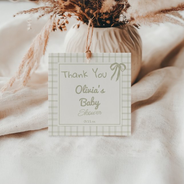 Étiquettes Cadeau Baby shower Retro Vert Tiré À La Main En vichy Bow (Créateur téléchargé)