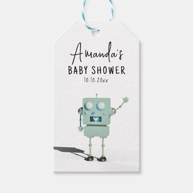 Étiquettes-cadeau Baby-Shower Robot garçon  (Devant)
