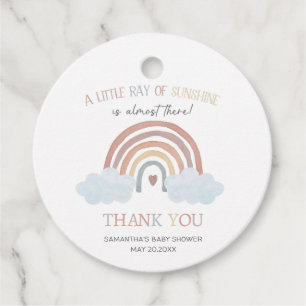 Étiquettes Cadeau Baby Shower Rond Bohème Petit Rayon de Soleil