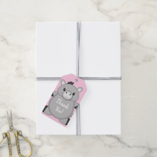 Étiquettes-cadeau Baby shower rose âne