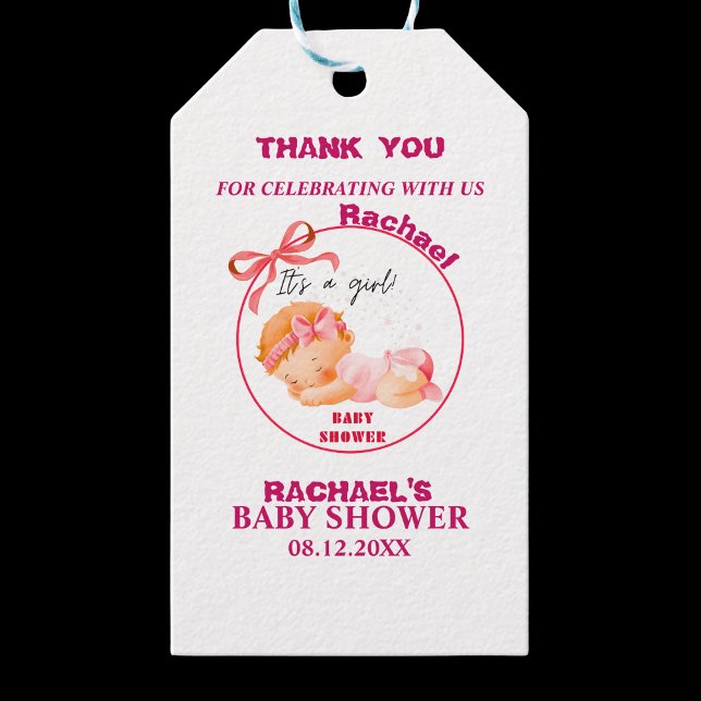 Étiquettes-cadeau Baby Shower Rose, Baby Shower Fille (Créateur téléchargé)