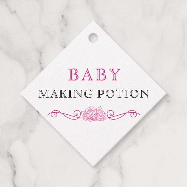 Étiquettes Cadeau Baby shower Rose Black Baby Fabriquant Potion (Devant)