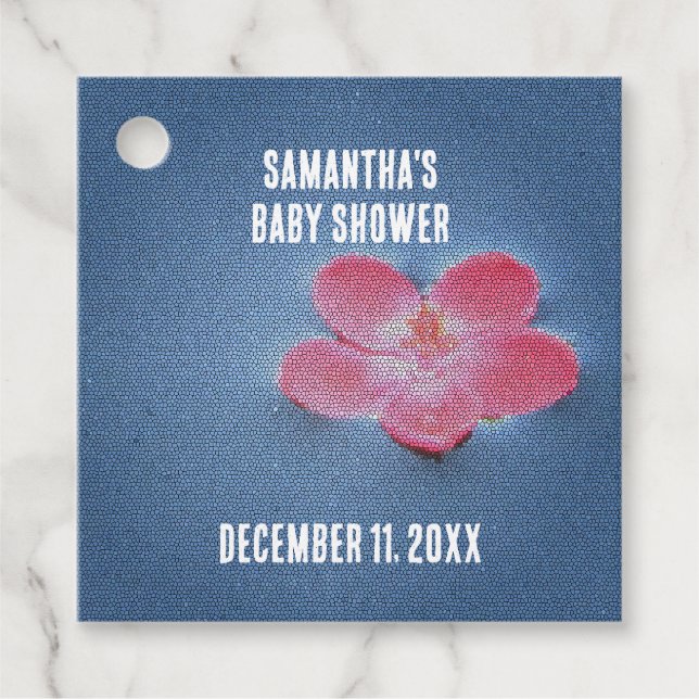 Étiquettes Cadeau Baby shower Rose Fleur Bleu Eau Florale (Devant)