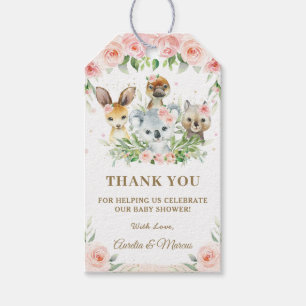 Étiquettes-cadeau Baby shower rose Floral Animaux australiens