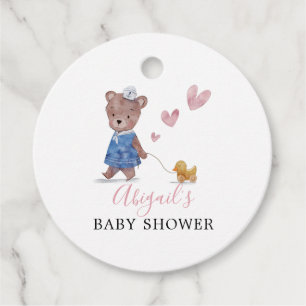 Étiquettes Cadeau Baby shower rose ours en peluche