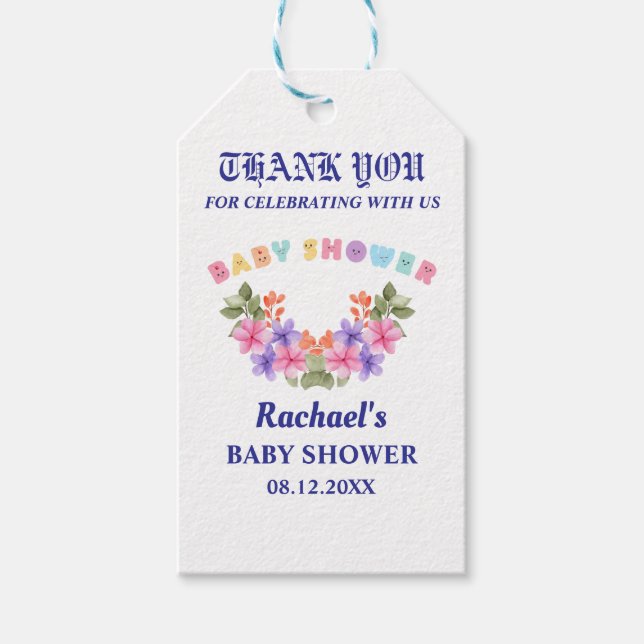 Étiquettes-cadeau Baby-Shower Rose Tendre, Shower Bébé Fille (Devant)