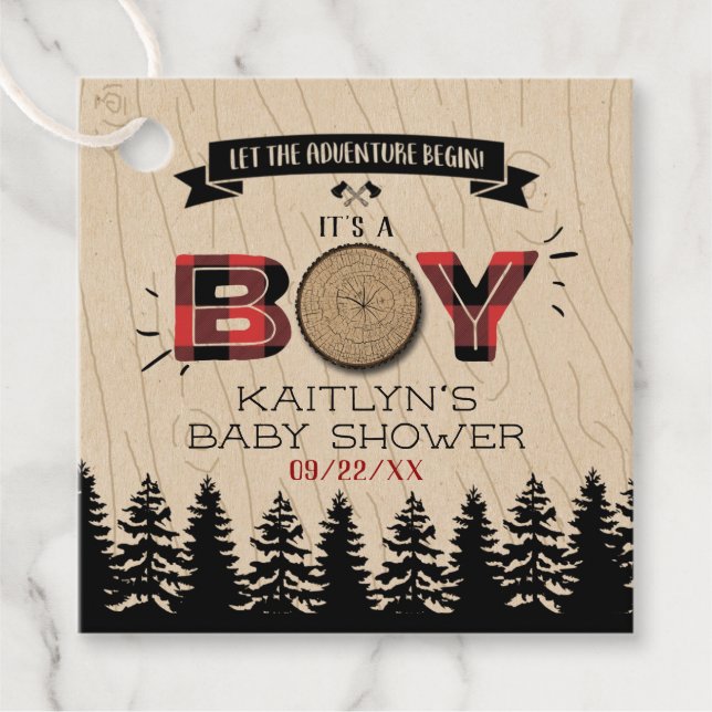 Étiquettes Cadeau Baby shower Rustic Forest Plaid Lumberjack Boys (Devant)