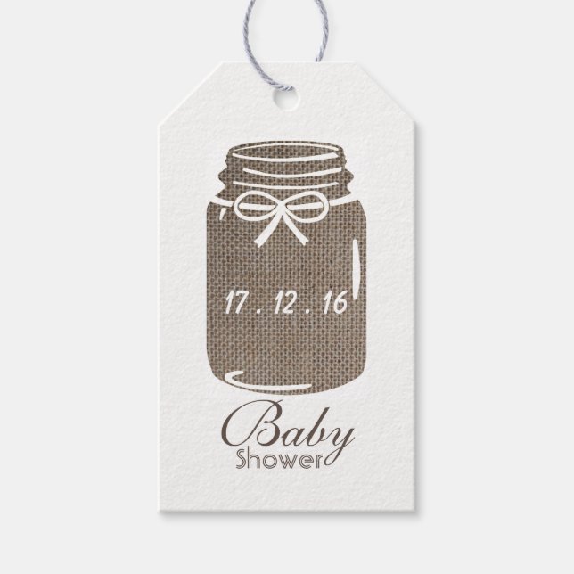 Étiquettes-cadeau Baby shower rustique Burlap Mason Jar (Devant)