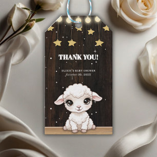 Étiquettes-cadeau Baby shower rustique de petit agneau blanc