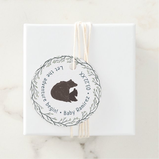 Étiquettes Cadeau Baby shower rustique Little Bear (En situation)