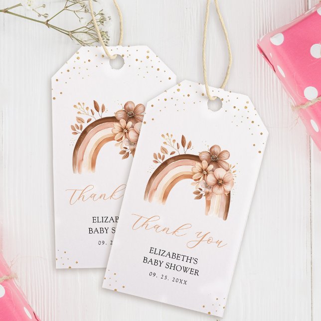 Étiquettes-cadeau Baby Shower Rustique Neutre Bohème Aquarelle Arc-e (Créateur téléchargé)