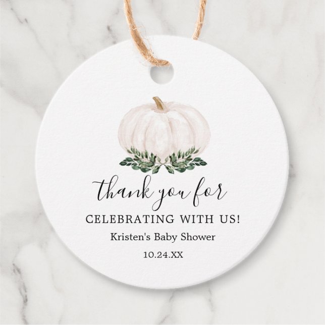 Étiquettes Cadeau Baby shower rustique petit Citrouille verdoyant (Devant)