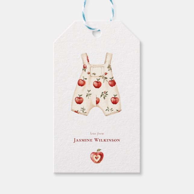 Étiquettes-cadeau Baby shower Rustique Pomme Rouge Aquarelle Design (Devant)