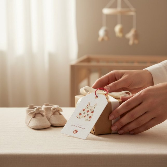 Étiquettes-cadeau Baby shower Rustique Pomme Rouge Aquarelle Design (Créateur téléchargé)