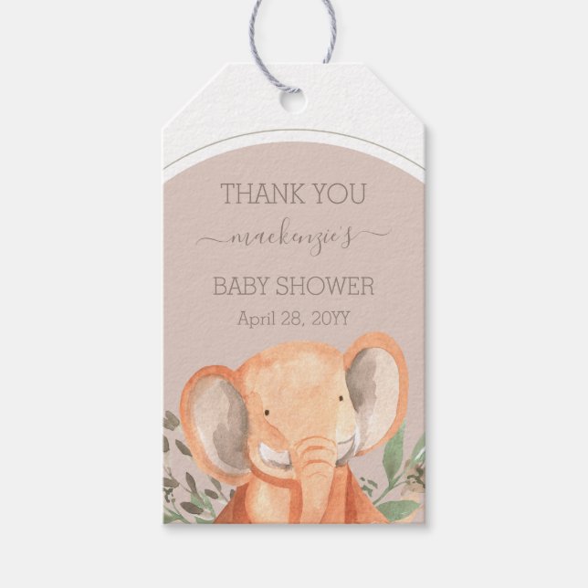 Étiquettes-cadeau Baby shower Safari Elephant Aquarelle (Devant)