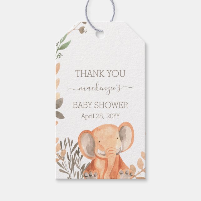 Étiquettes-cadeau Baby shower Safari Elephant Aquarelle (Devant)