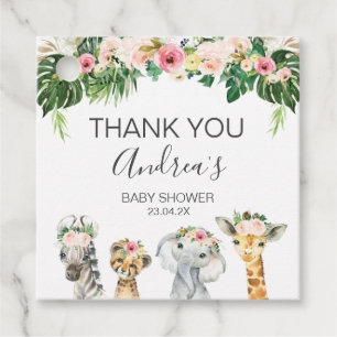 Étiquettes Cadeau Baby shower Safari Floral Foliage