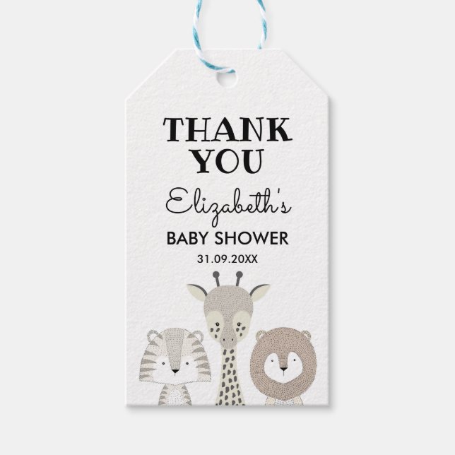 Étiquettes-cadeau Baby shower Safari Jungle moderne Wild Un Annivers (Devant)