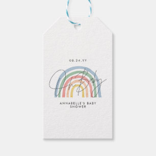 Étiquettes-cadeau Baby shower script coloré aquarelle arc-en-ciel