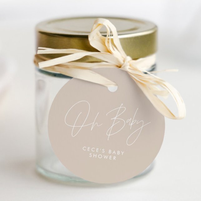 Étiquettes Cadeau Baby shower script moderne beige élégant (Créateur téléchargé)