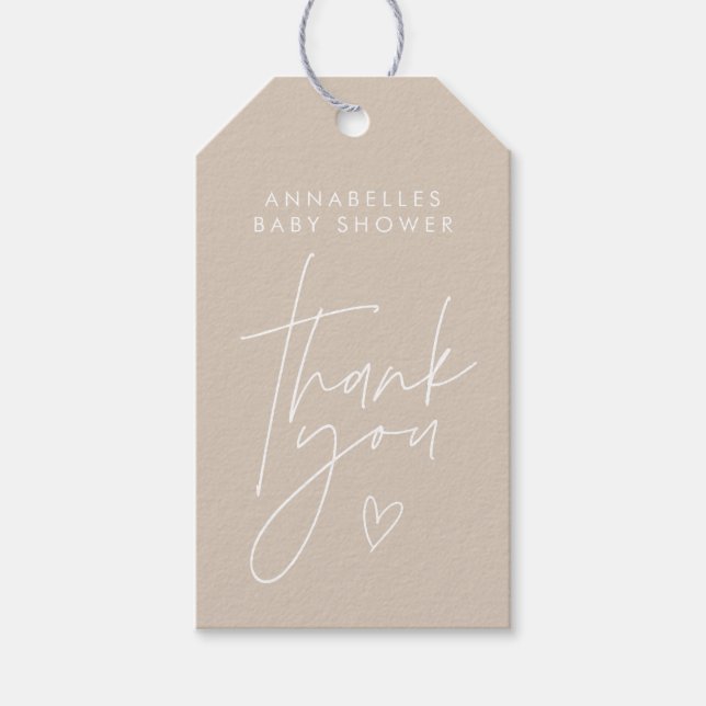 Étiquettes-cadeau Baby shower script moderne beige naturel élégant (Devant)