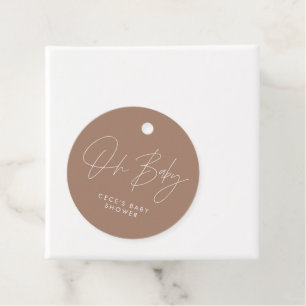 Étiquettes Cadeau Baby shower script moderne brun brun élégant