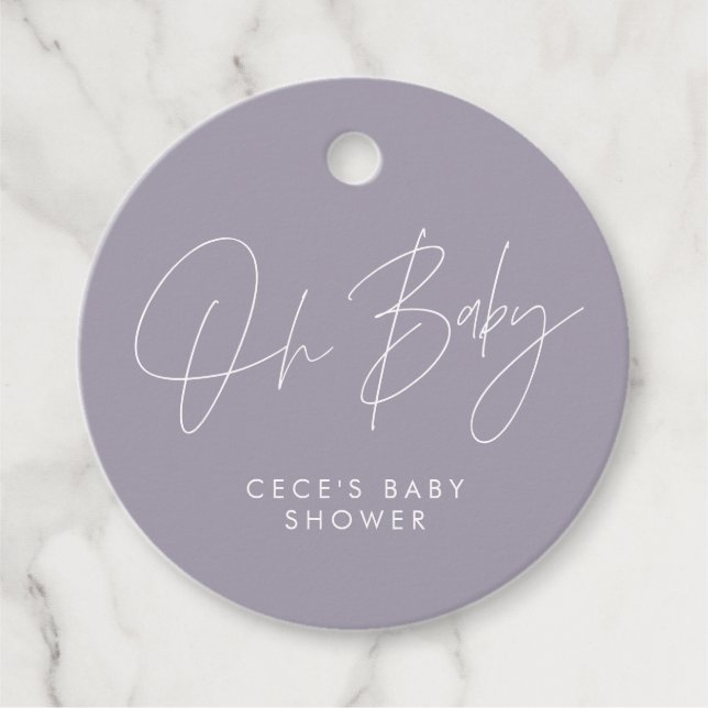 Étiquettes Cadeau Baby shower script moderne girly lilas violet chic (Devant)