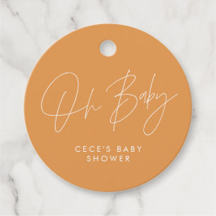 Étiquettes Cadeau Baby shower script moderne girly orange élégant