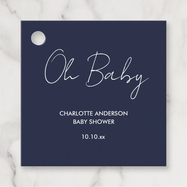 Étiquettes Cadeau Baby shower script moderne marine bleu élégant (Devant)