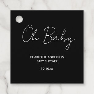 Étiquettes Cadeau Baby shower script moderne noir et blanc élégant