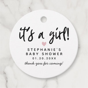 Étiquettes Cadeau Baby shower simple de coeur rose