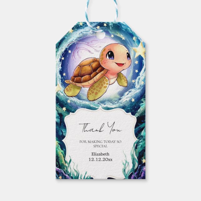 Étiquettes-cadeau Baby shower simple de petite tortue (Devant)