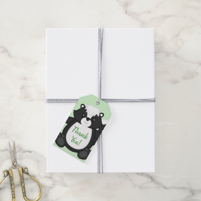 Étiquettes-cadeau Baby shower Skunk Green (Avec de la ficelle)