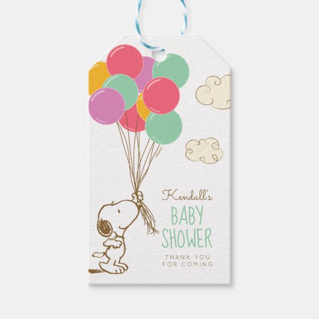 Étiquettes-cadeau Baby shower Snoopy et Balloons (Devant)