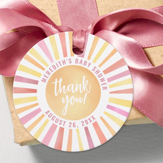 Étiquettes Cadeau Baby shower soleil rose (Sunshine Pink Sun Baby Shower Favor Tags)