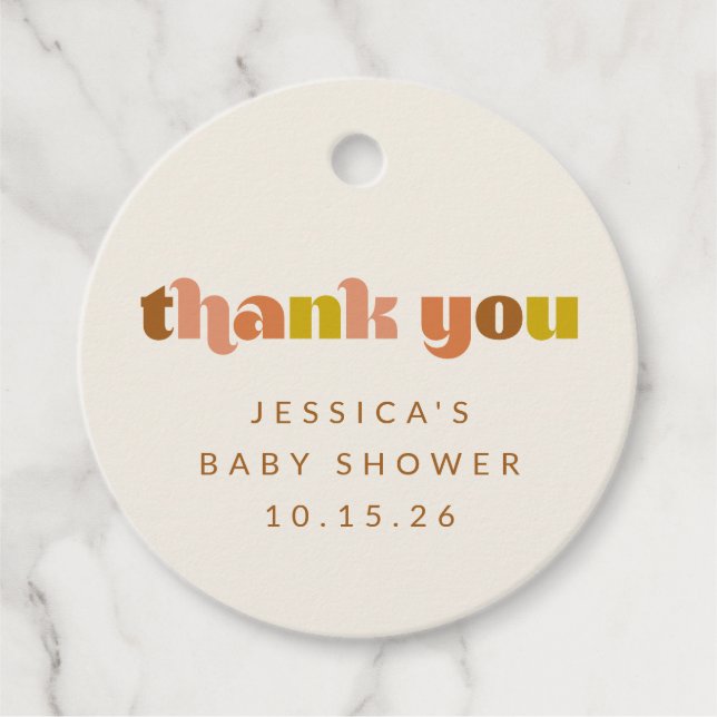 Étiquettes Cadeau Baby shower super en terre cuite Retro personnalis (Devant)