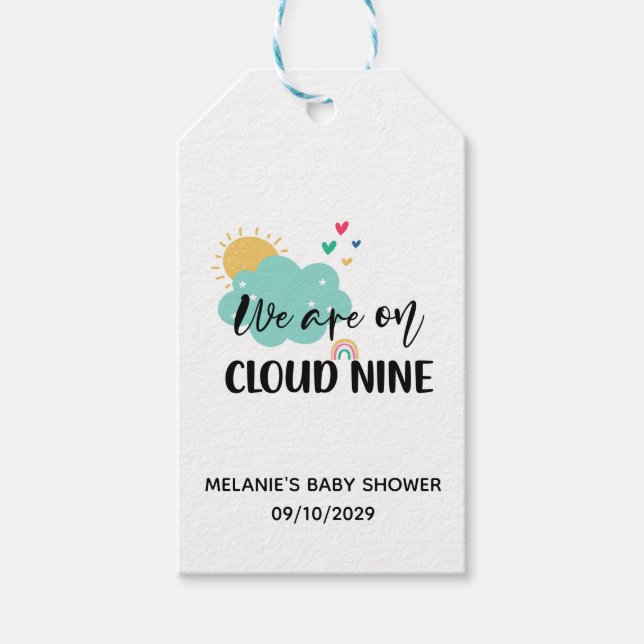 Étiquettes-cadeau Baby Shower sur un Nuage (Devant)