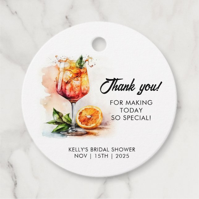 Étiquettes Cadeau Baby Shower Thème Aquarelle Aperol Spritz (Devant)