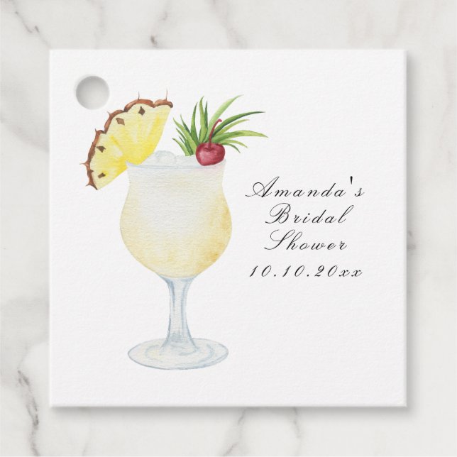 Étiquettes Cadeau Baby Shower Thème Aquarelle Cocktail Pina Colada (Devant)