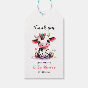 Étiquettes-cadeau Baby shower vache minimaliste rose fille