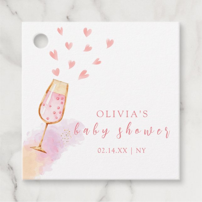 Étiquettes Cadeau Baby shower Valentines de Champagne Roses (Devant)