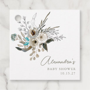 Étiquettes Cadeau Baby shower végétal bleu terrien minimaliste