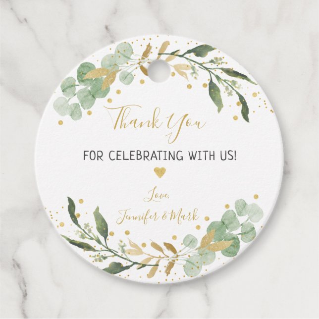 Étiquettes Cadeau Baby Shower Végétal Or Eucalyptus (Devant)
