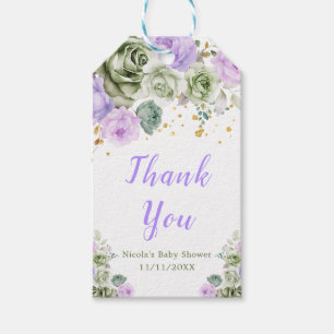 Étiquettes-cadeau Baby shower vert Sage et violet Floral Merci